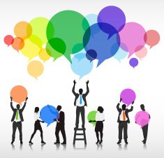Silhouette of Business People and Speech Bubbles Vector