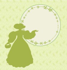 Banner with retro woman silhouette and round floral frame N2