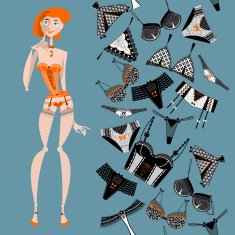 Retro poster with a woman in lingerie Seamless background pattern N2