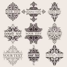 Set Of Nine Ornate Banner Text Quad N2