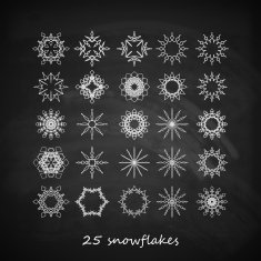 vector set of 25 graceful snowflakes on the blackboard background