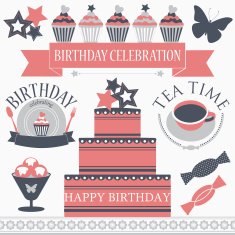 Vector set of birthday icons in retro colors