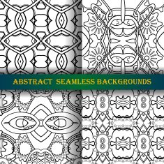 Vector Set of 4 Seamless Monochrome Abstract Pattern N18