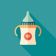 Baby bottle with handles flat square icon long shadows N2