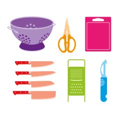 Colourful vector kitchen cutting utensils
