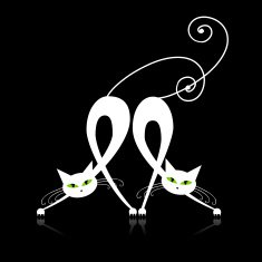 Graceful white cats silhouette for your design