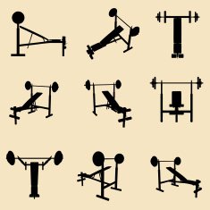 vector gym equipment silhouette set
