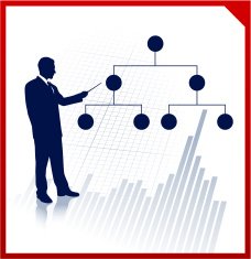 Business man on background with financial structure diagram