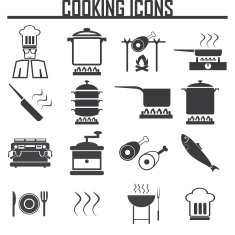 vector black cooking icons set