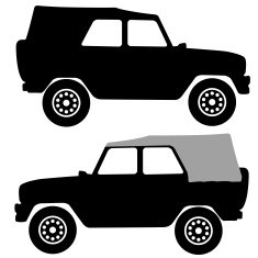 Set black silhouettes cars on white background