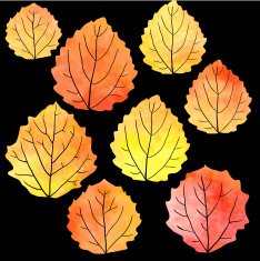 set of silhouettes by leaves in watercolor N2