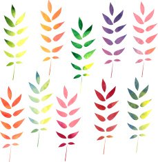 set of silhouettes by leaves in watercolor N5