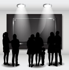 Peoples Silhouettes Looking on the Empty Frame in Art Gallery N8