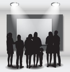 Peoples Silhouettes Looking on the Empty Frame in Art Gallery N10