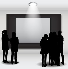 Peoples Silhouettes Looking on the Empty Frame in Art Gallery N13
