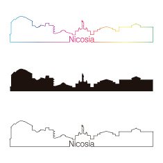 Nicosia skyline linear style with rainbow