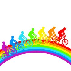 Silhouette of a cyclist rainbow male
