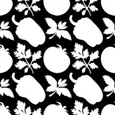 Seamless pattern with silhouettes vegetables Pepper Tomato Pa