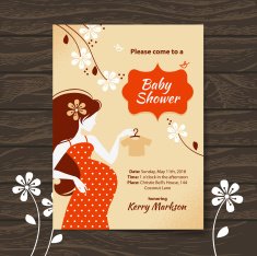 Vintage baby shower invitation with beautiful pregnant woman N3
