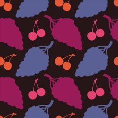 Seamless pattern with silhouettes grapes and cherry N3