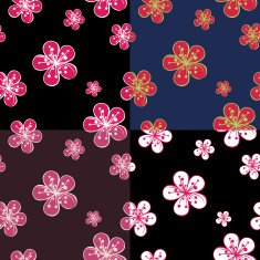 Outline Cherry Flowers background in dark colours Spring Seamless pattern