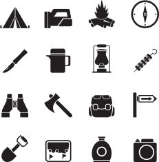 Silhouette tourism and hiking icons