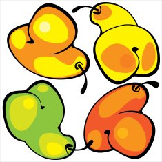 colored pears isolated on white background
