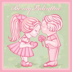 Card Be my Valentine silhouettes of children N2