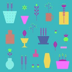 Abstract seamless pattern with flower pots in vector
