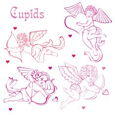 Pink Cupids and hearts Silhouettes of angels