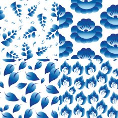 Set of 4 seamless patterns Vintage folk flowers leaves branch