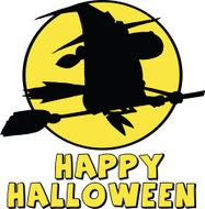 Silhouette Sign Happy Witch Flying With Text
