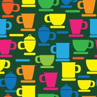 multicolored cup and saucer icons seamless pattern N2
