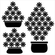 pot of flowers icons isolated on white background