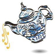 Teapot with floral gzhel design elements