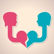 Male and female face with heart symbol