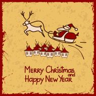 Christmas and New Year card with Santa Claus in sleigh