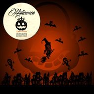 Halloween full moon pumpkin flying witch and bats customizable text