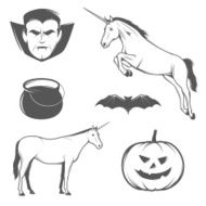 Set of vintage Halloween characters and design elements