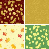 autumn bright leaves on seamless patterns - vector set
