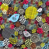 Seamless pattern with cute birds and pretty flowers