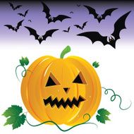 Halloween pumpkin and night bats element for design vector illustration