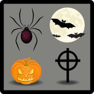Set of Halloween app icons with scary pumpkin and bats