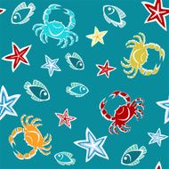 Seamless pattern with starfishes crabs and fishes