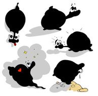 Five snails silhouette set with different feelings and emotions
