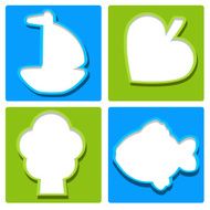 Set icons ship fish tree and leaf