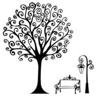swirl hand drawn tree bench and lamp for your design
