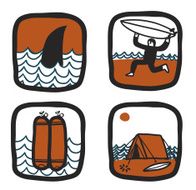 camping and surf icon set