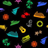 Seamless background transport colored icons on a black backdrop