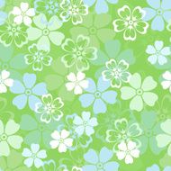 Vector seamless pattern with white blue and green flowers
